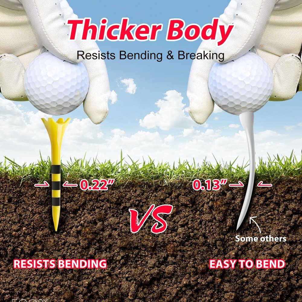 Plastic Golf Tees 100 Pack 23/4", Enhanced Durability & Stability, Engineered...