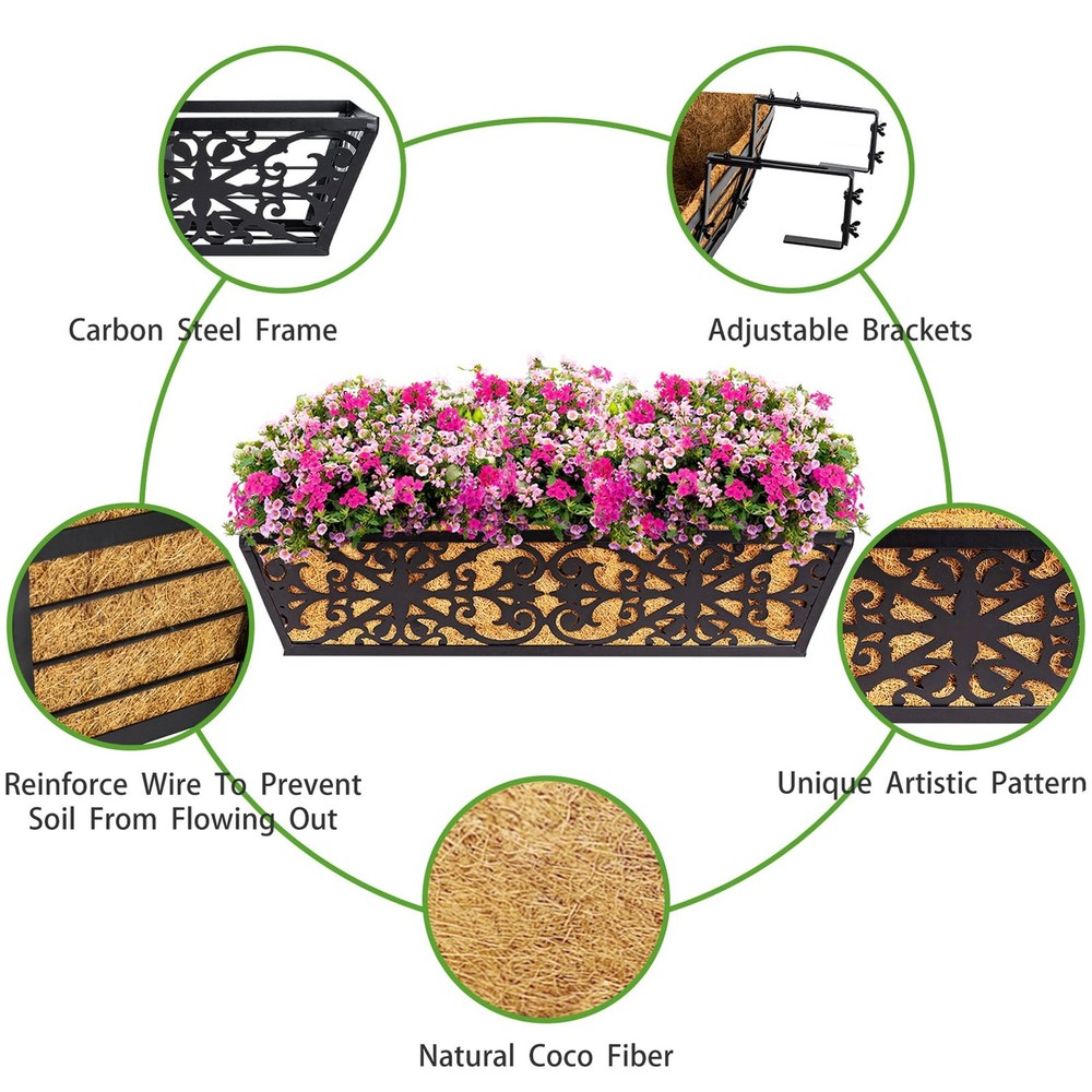 4 Pack 24 Inch Window Boxes Planters Railing Planter Box with Adjustable Brac...