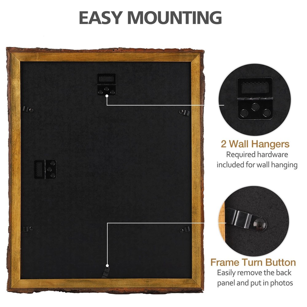 , 11x14 Picture Frame Rustic Brown, Solid Wood Picture Frame with Bark Edges ...