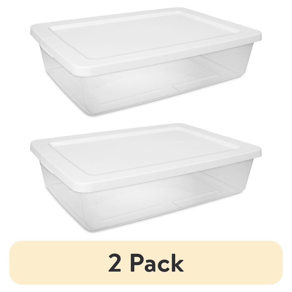 2-Pack Small 28 Quart Clear Plastic Storage Bins with Snap-On Lids, White