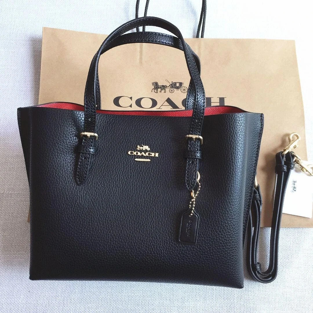COACH C4084 Mollie Tote 25 Double Faced Crossgrain Leather Black Outlet New!