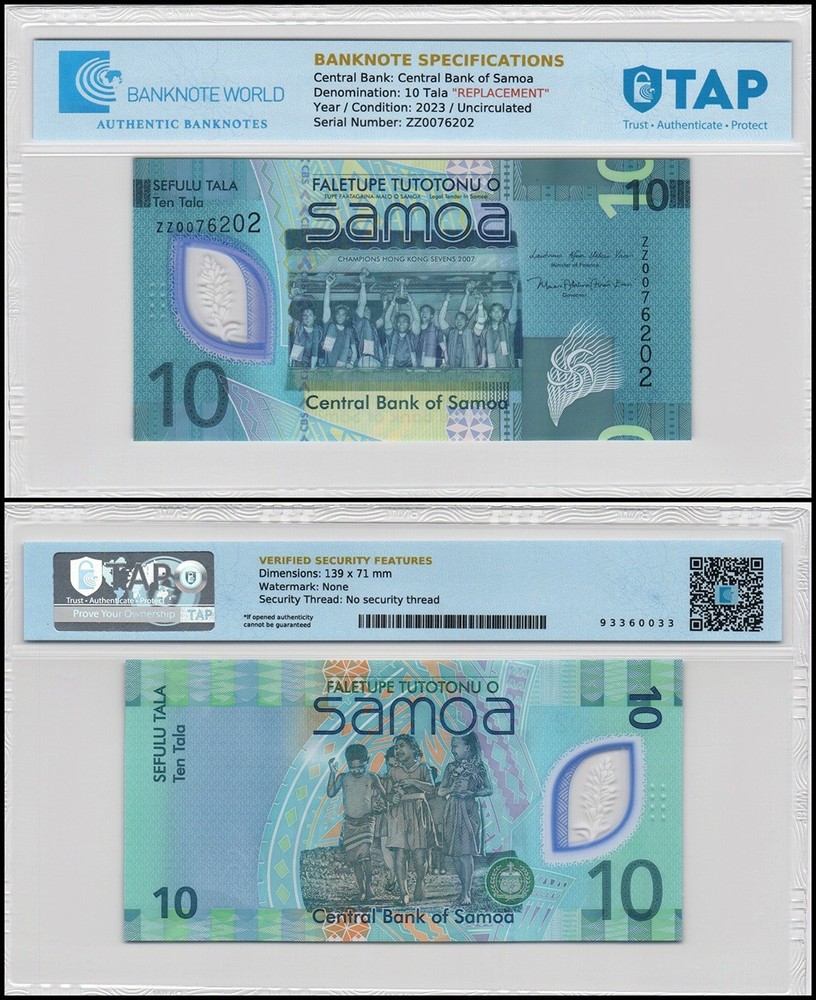 Samoa 10 Tala, 2023 ND, P-48, UNC, Polymer, Replacement, TAP Authenticated