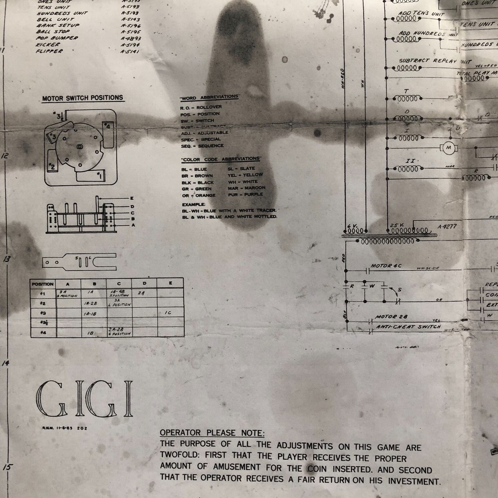 Gottlieb GIGI  Pinball Machine Schematic