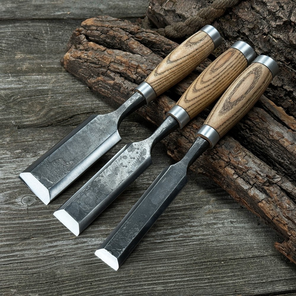 Timber Frame Chisel Set 3 pcs. Sharp Blades. Woodworking Forged Chisels.
