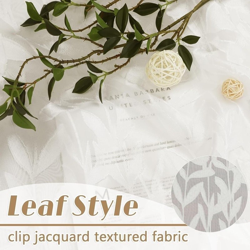 Light Filtering Leaf Jacquard Curtains 63 inch Polyester Window Panels 2 Pack US