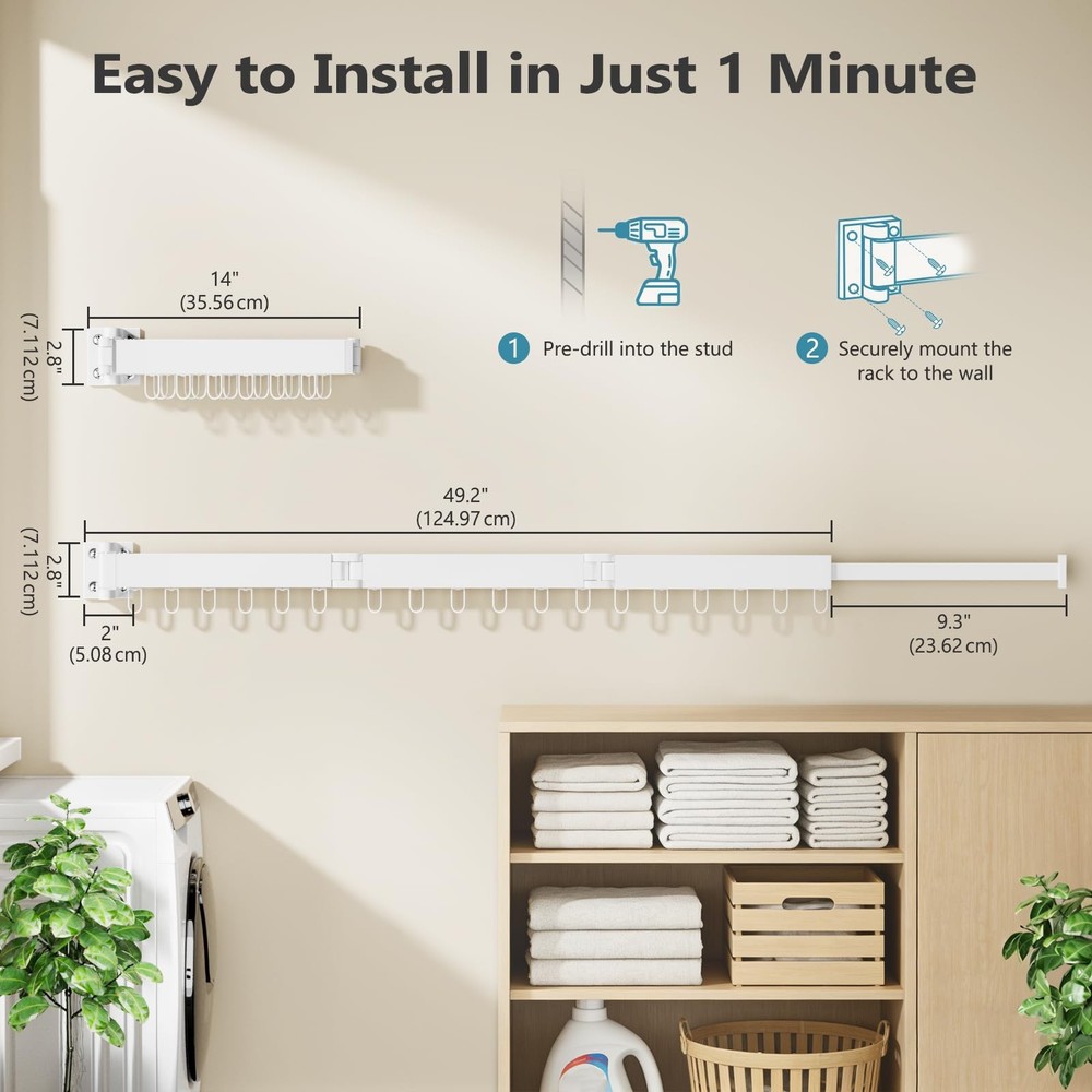 Clothes Drying Rack Wall Mounted, Space-Saving Drying Rack Clothing, Collapsi...