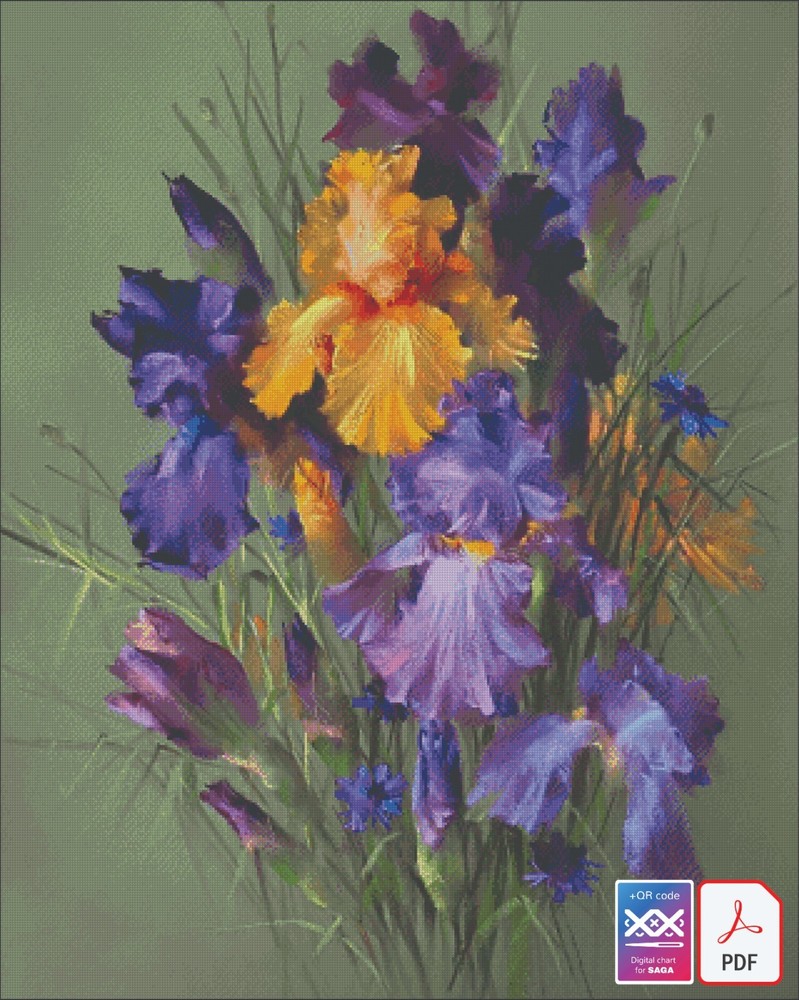 Violet irises  Chart Counted Cross Stitch Pattern Needlework 651