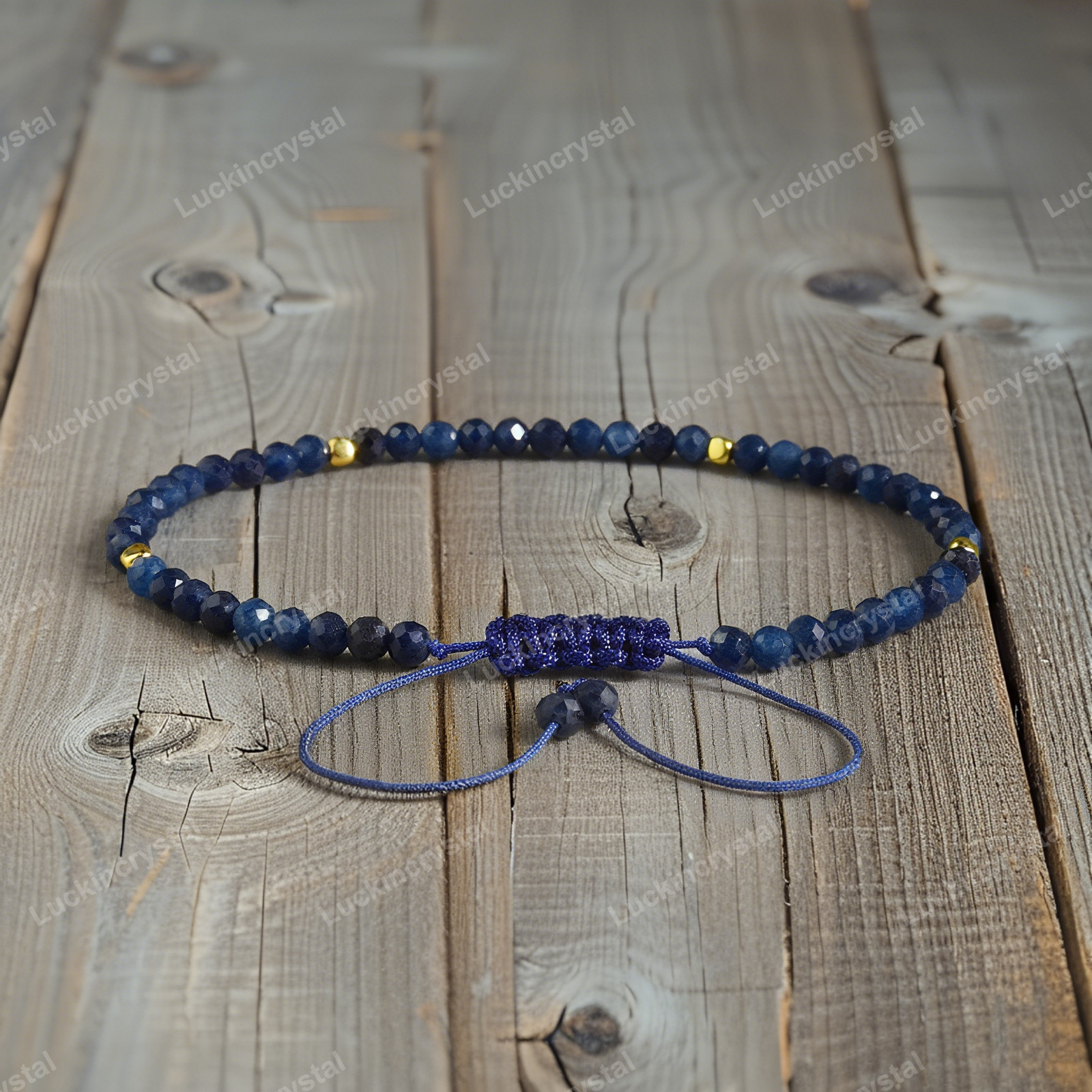 Natural Blue Sapphire Faceted Beaded Gemstone Bracelet