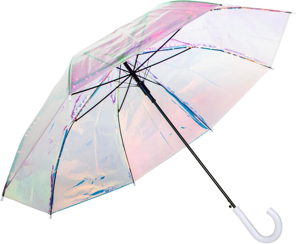 Iridescent Stick Umbrella, 50" Canopy Coverage, Crook Handle