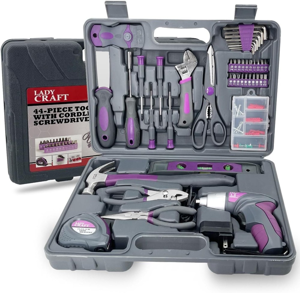 Pink Lady Tools Kit Set - 44PCS Cordless Screwdriver Toolbox