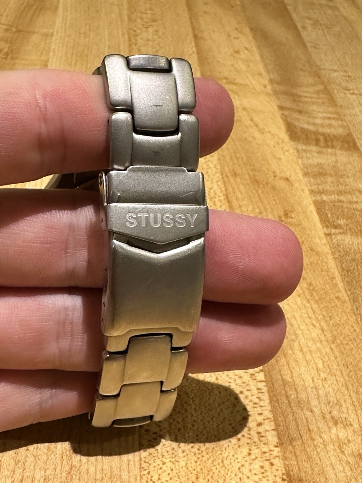 Used STUSSY Tour Master Silver Wrist Watch Metal Band with Case