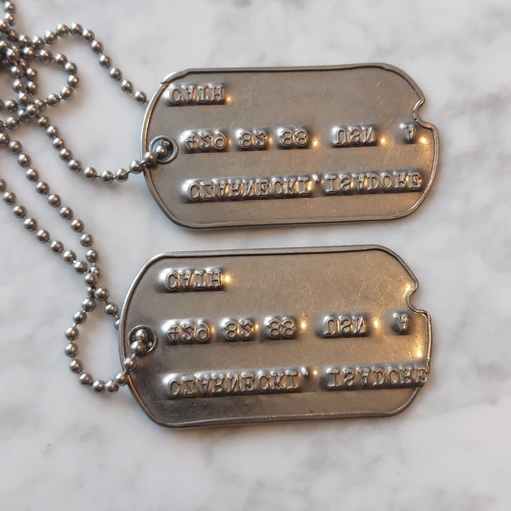 Vintage US Navy Dog Tags WWII Korea Notched Isadore Czarnecki USN Stainless