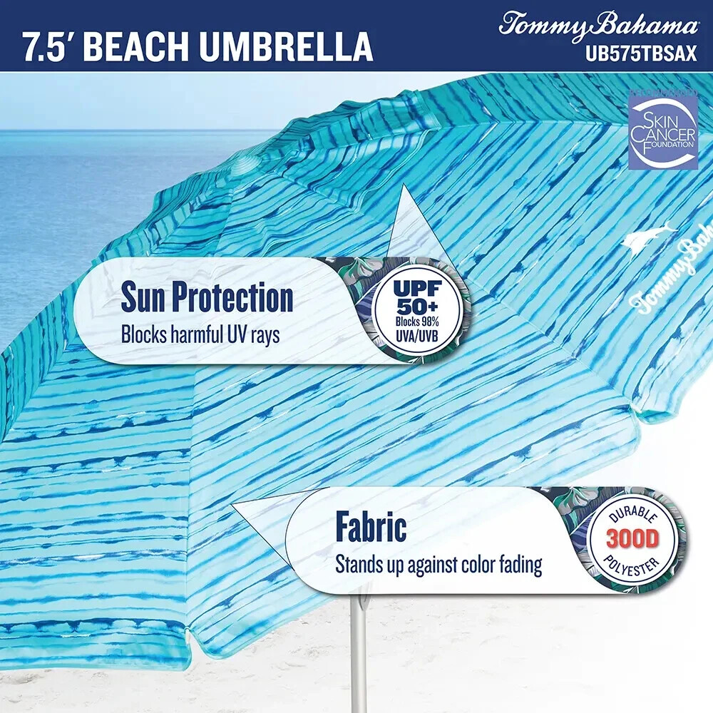 Tommy Bahama 7.5’ Beach Umbrella Adjustable Tilt