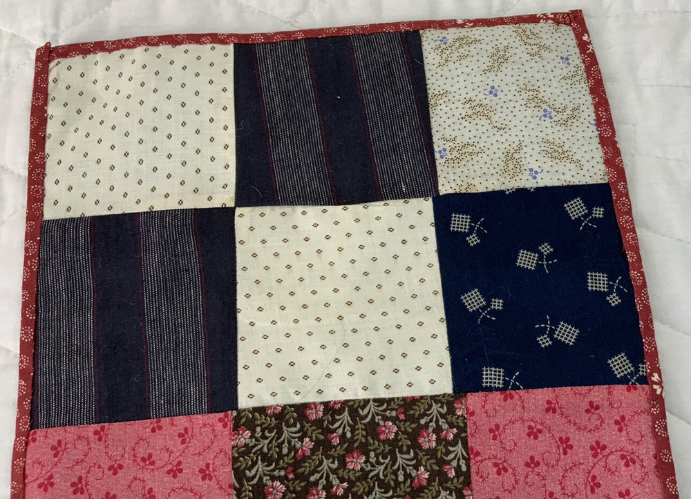 Vintage Patchwork Quilt Table Topper, Early Calico Prints, Nine Patch