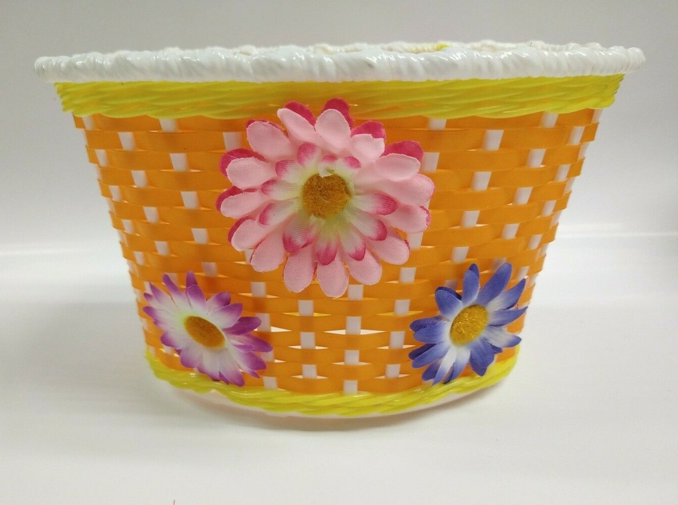 Bicycle Basket Orange/Yellow/White With 3 Flowers Girl Kids Child Bike Basket