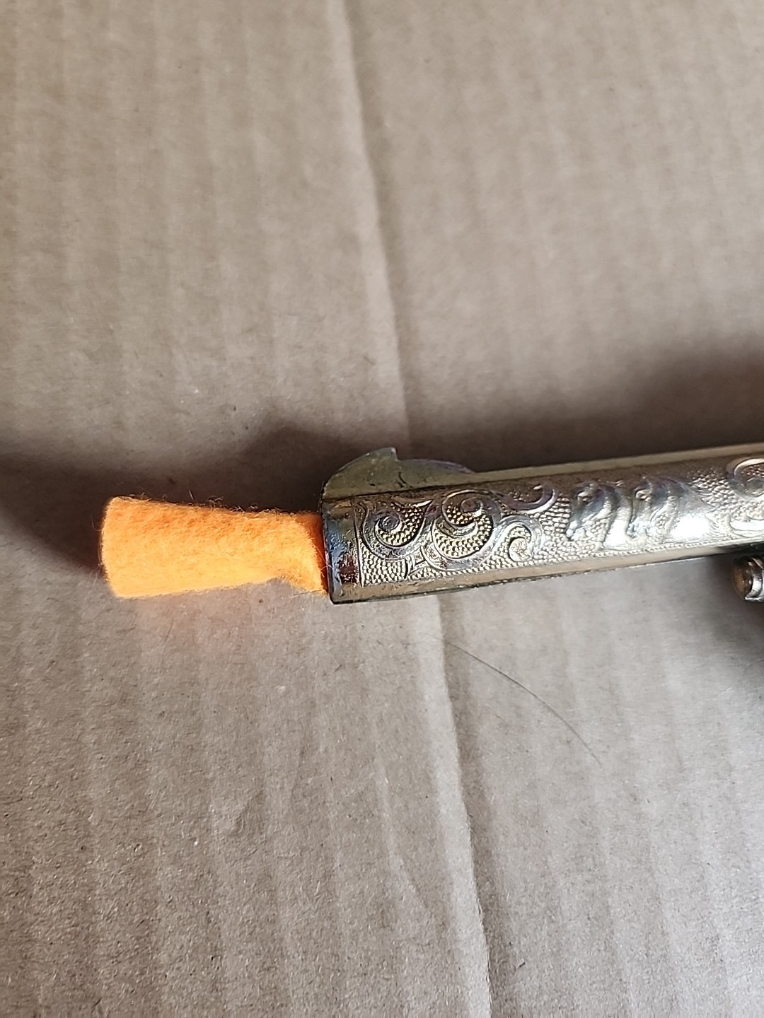 VINTAGE KILGORE BRONCO GOLD PLATED CAP GUN WITH BLACK GRIPS - 1950's WORKING