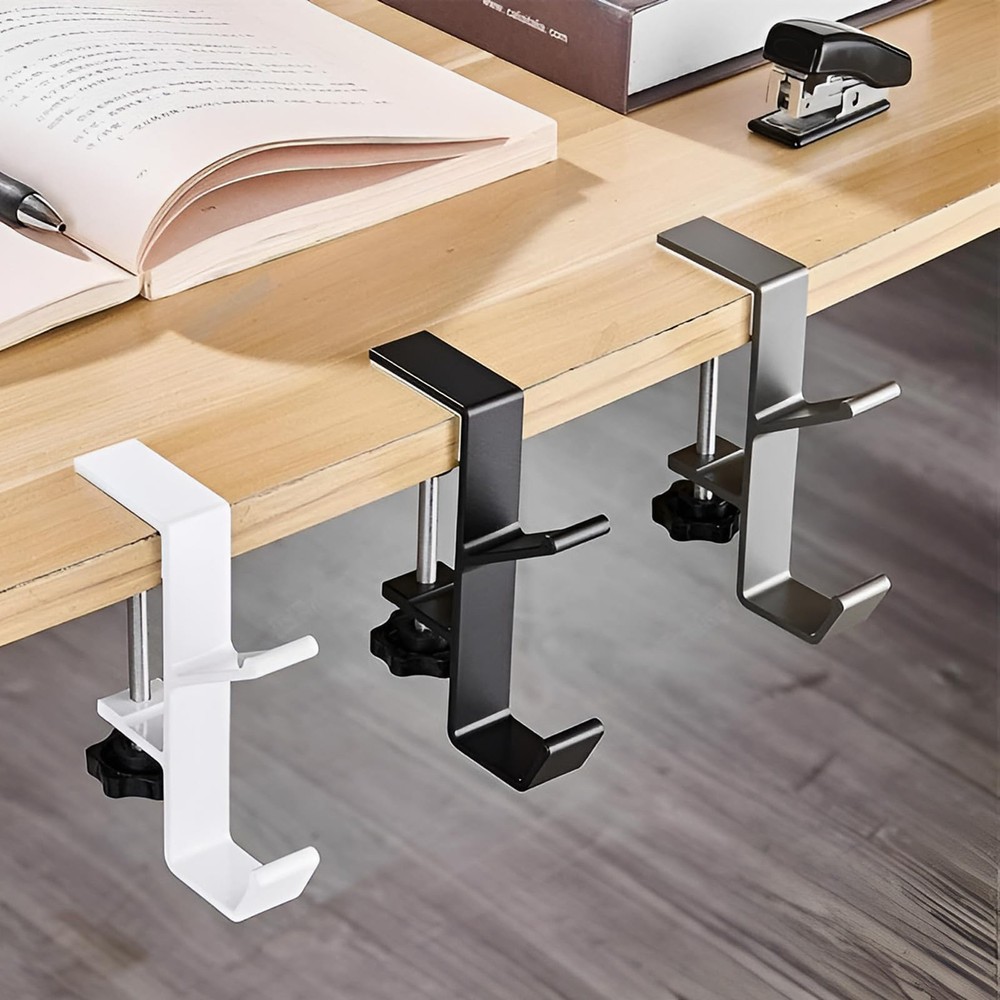 Adjustable Desk Clamp Bag Hook Mount Holder Double Hook Bracket Desk Hanger