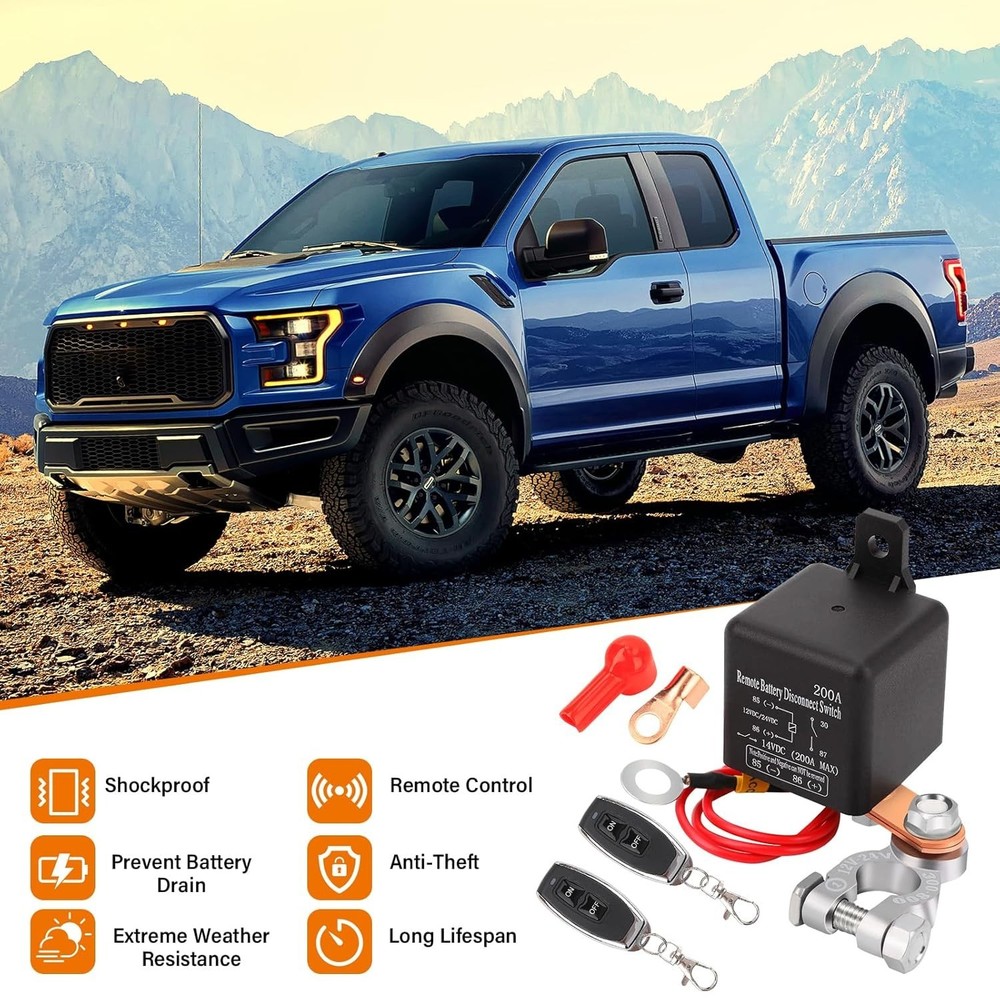 Wireless Dual Remote Car Battery Disconnect Relay Master Kill Cut-off Switch 12V