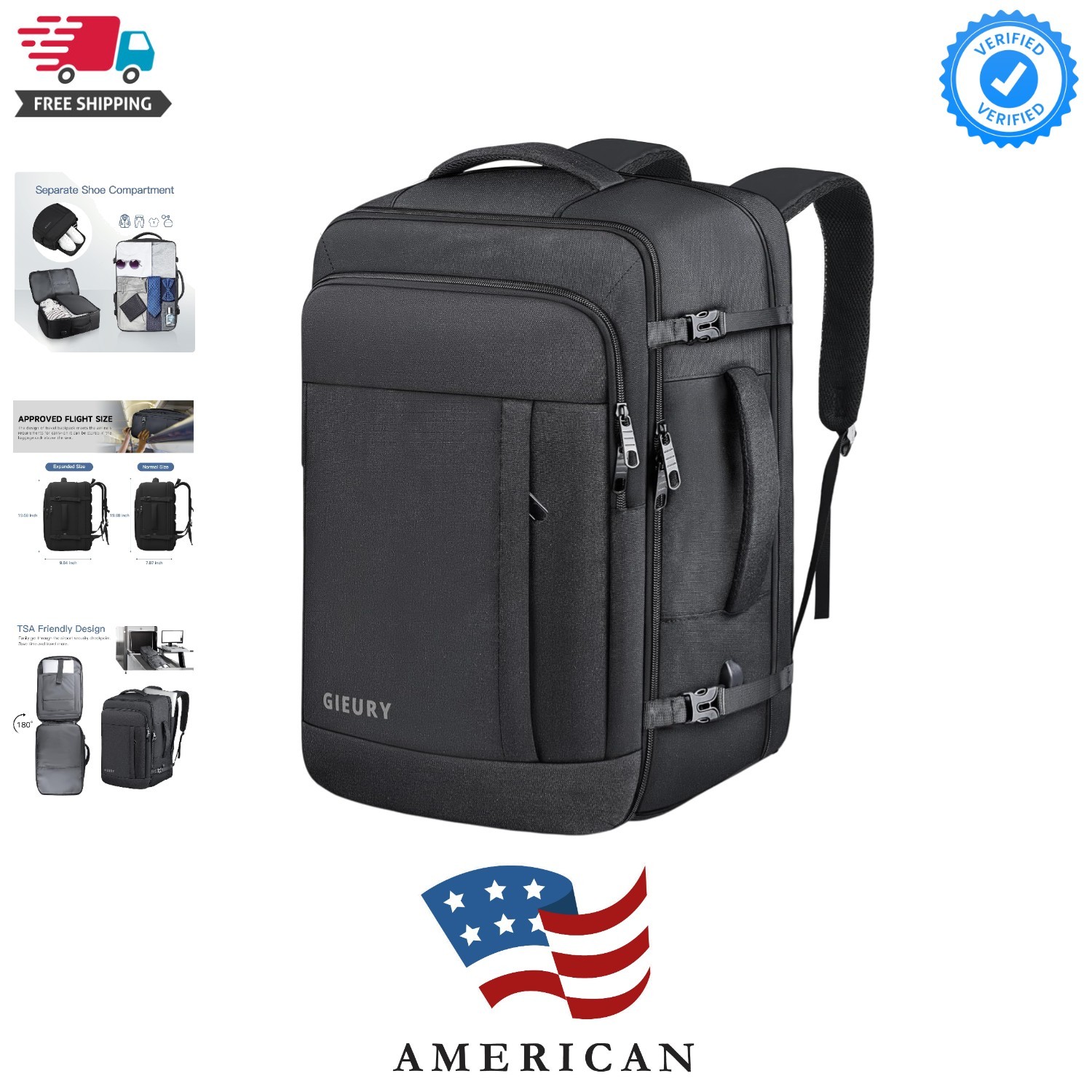 Carry On Backpack, 50L Travel Backpack, Luggage Backpack TSA Flight Approved ...