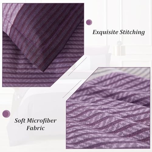 Comforter Set Reversible Striped Patchwork Alternative Comforte Queen Purple
