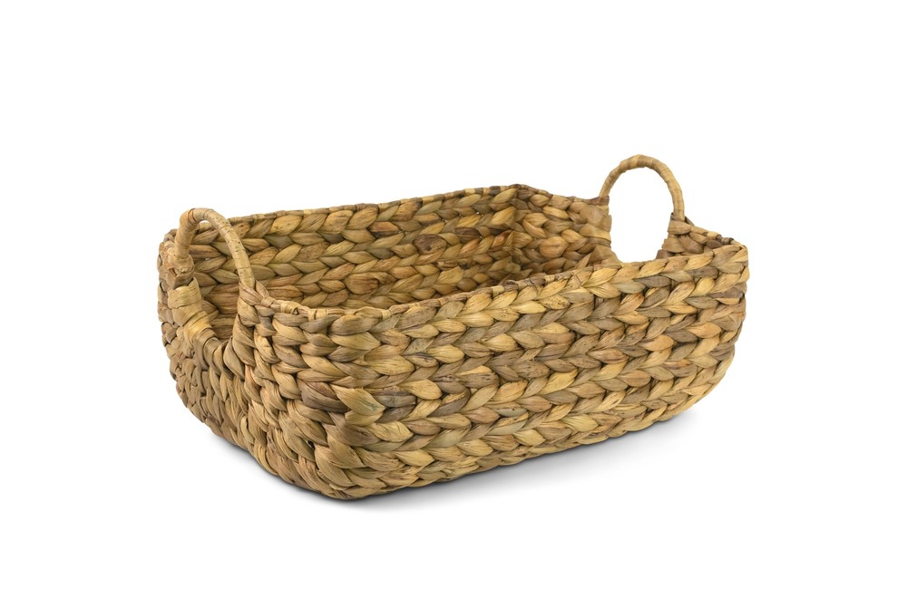 Hand Woven Water Hyacinth Storage Basket Rectangular Wicker Baskets with Handles