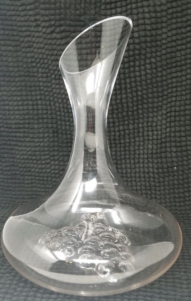 Wide Based Wine Decanter With Raised Grape Design