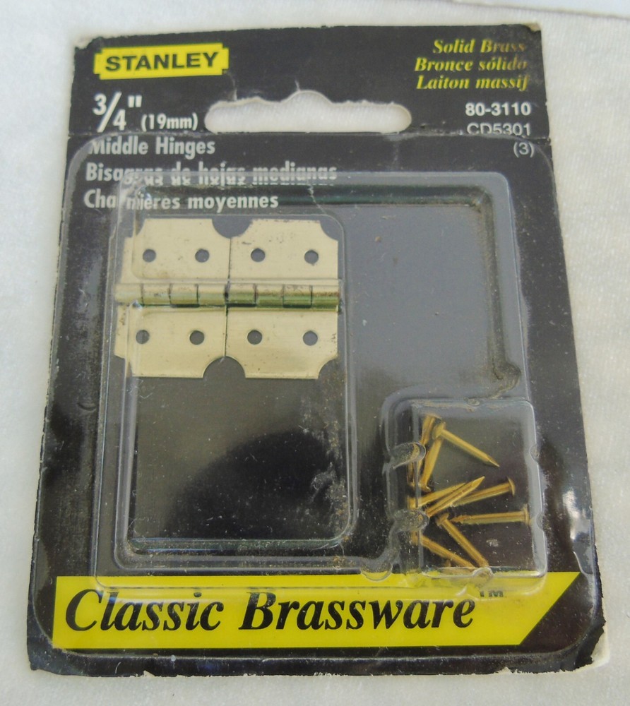 Stanley Solid Brass 3/4" Middle Hinges w/ nails 2 pcs 80-3110 unopened package