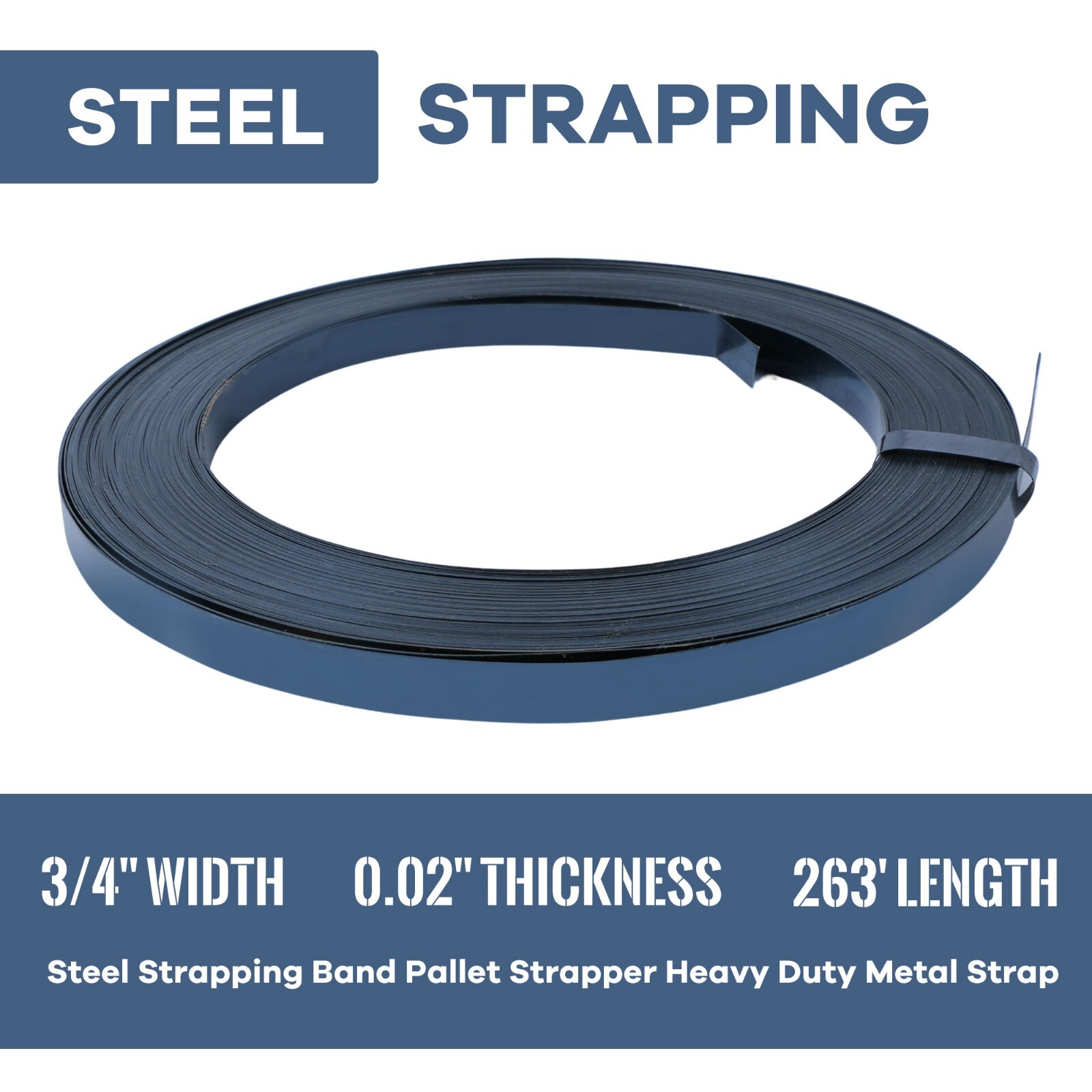 U.S. Solid Steel Strapping Banding Pallet Metal Strap 3/4" x 0.02" x 263'