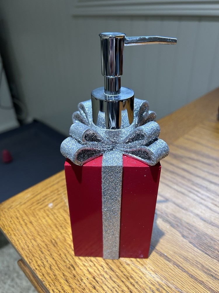 Christmas Present Red and Silver Soap Dispenser Pump EUC