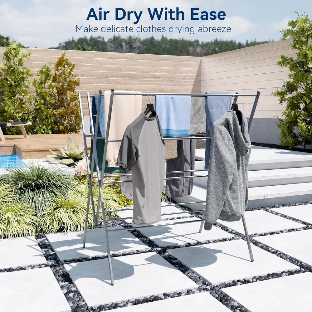 Drying Rack Clothing Space-Saving 12 Drying Poles Clothes Drying Rack Foldable