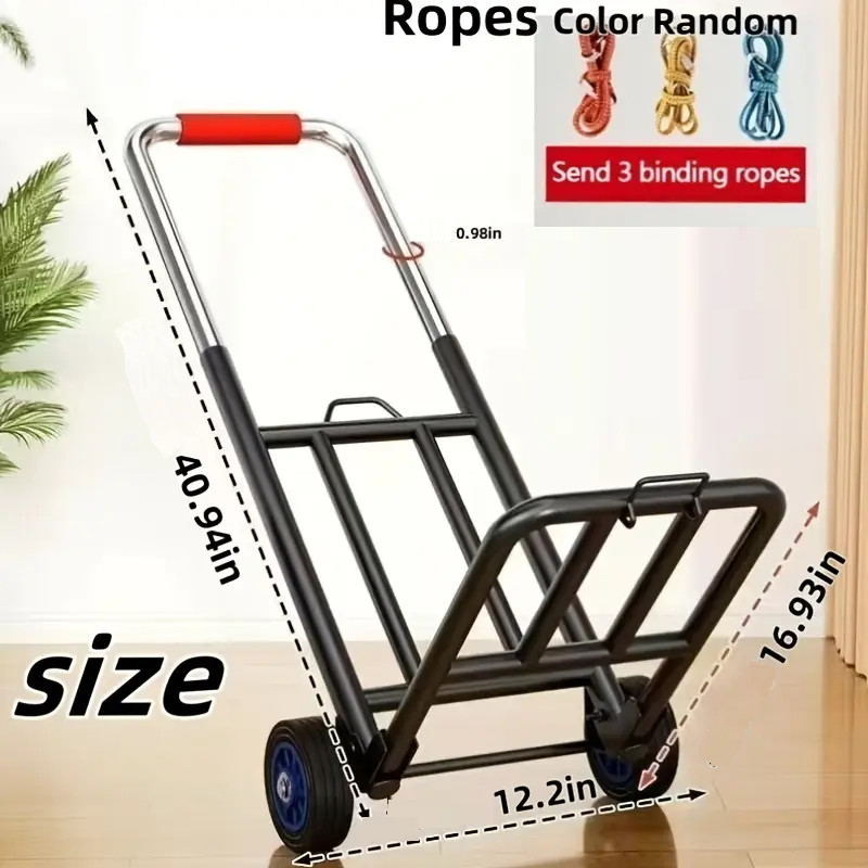 Portable Collapsible Hand Dolly truck for Shopping Camping Moving w/ 3 Tie ropes