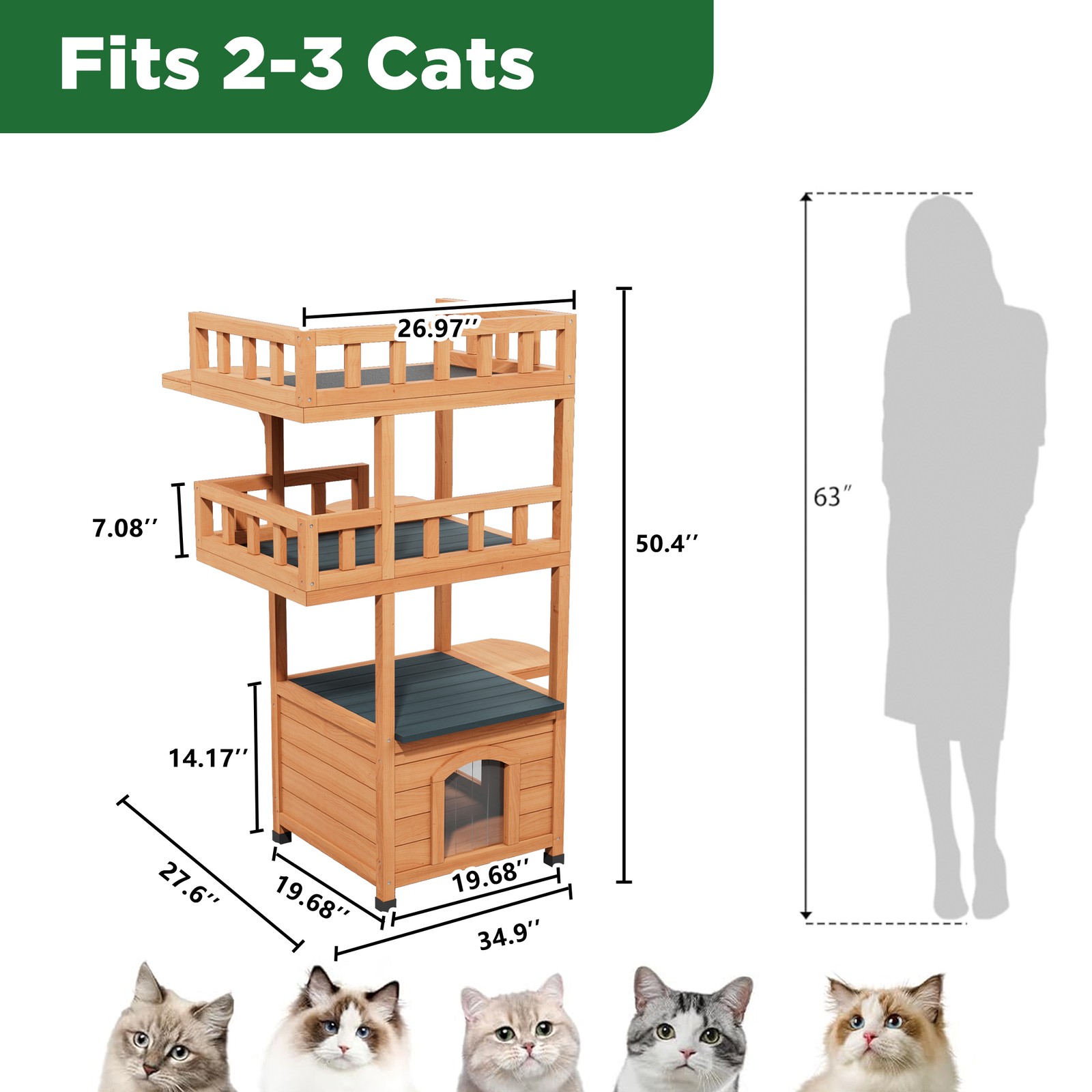 Modern Cat Tree Tower for Large Cats wooden Luxury Cat Condo Wood Feral House