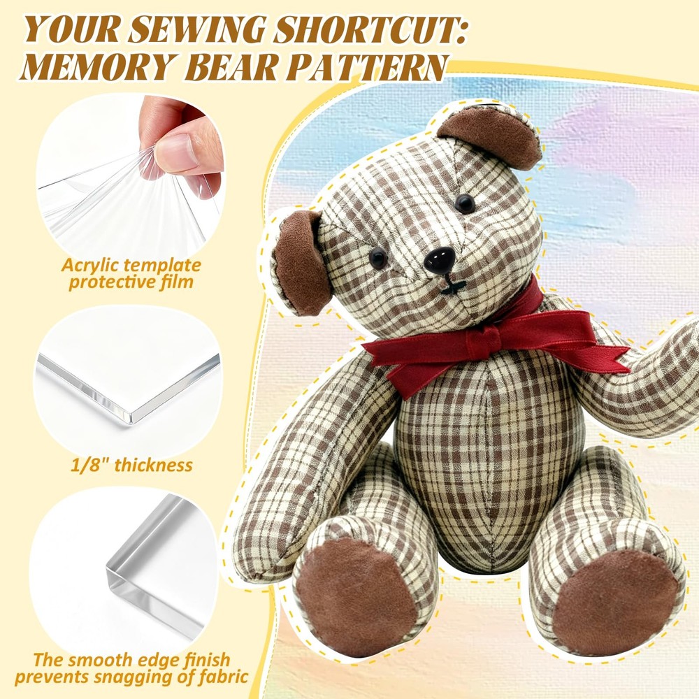 15'' Memory Bear/Dog/Deer/Pig Sewing Patterns Template Ruler Set with Instruc...