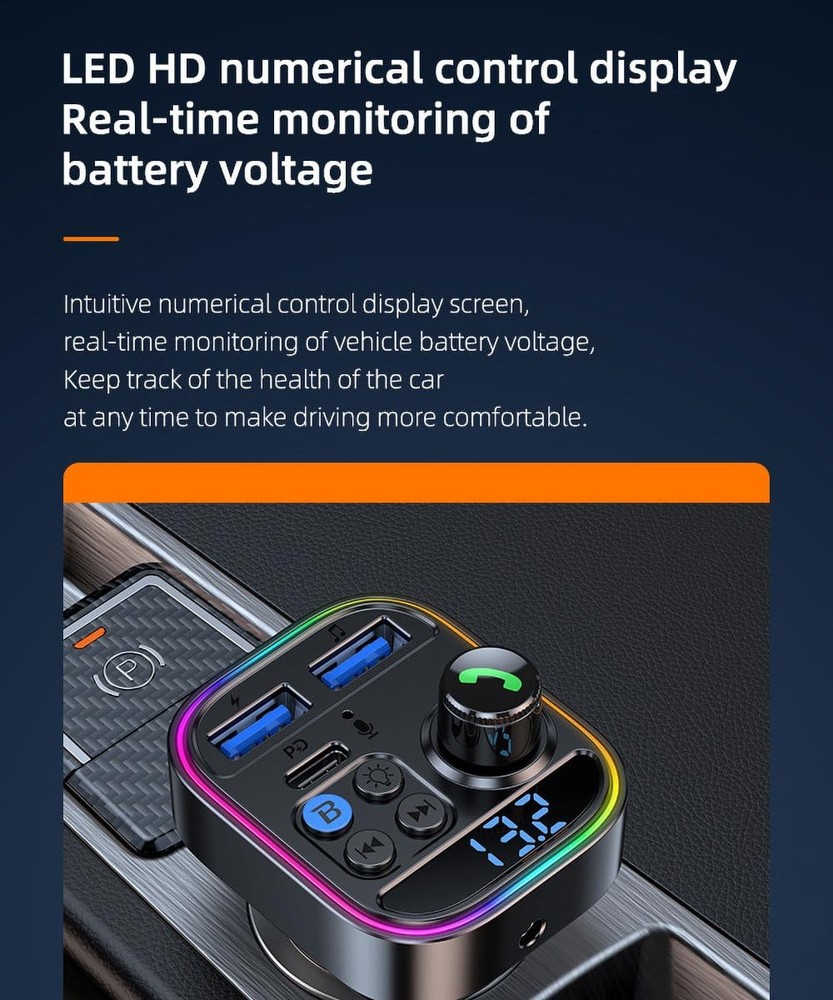 Bluetooth 5.3 Car Adapter PD30W Super Fast Charging Transmitter for Car Bluet...