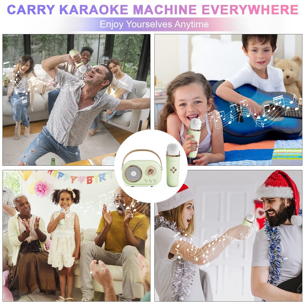Mini Karaoke Machine for KidsPortable Bluetooth Speaker with 2 Wireless Micro...