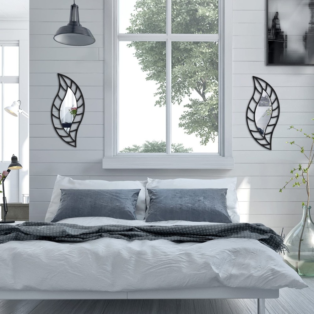 2 Pcs Decorative Mirror Wall Decor Leaf Teardrop Mirror Wall Mounted Decorati...