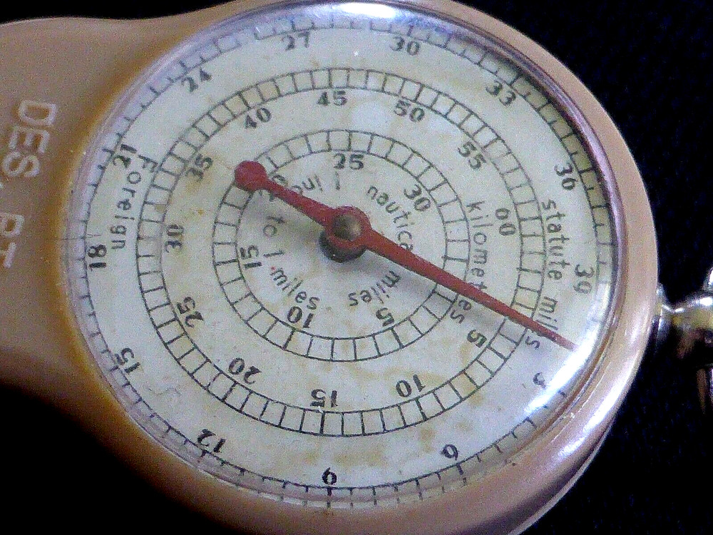 Great Vintage Curvimeter Map Measuring Wheel & Compass, 1940s