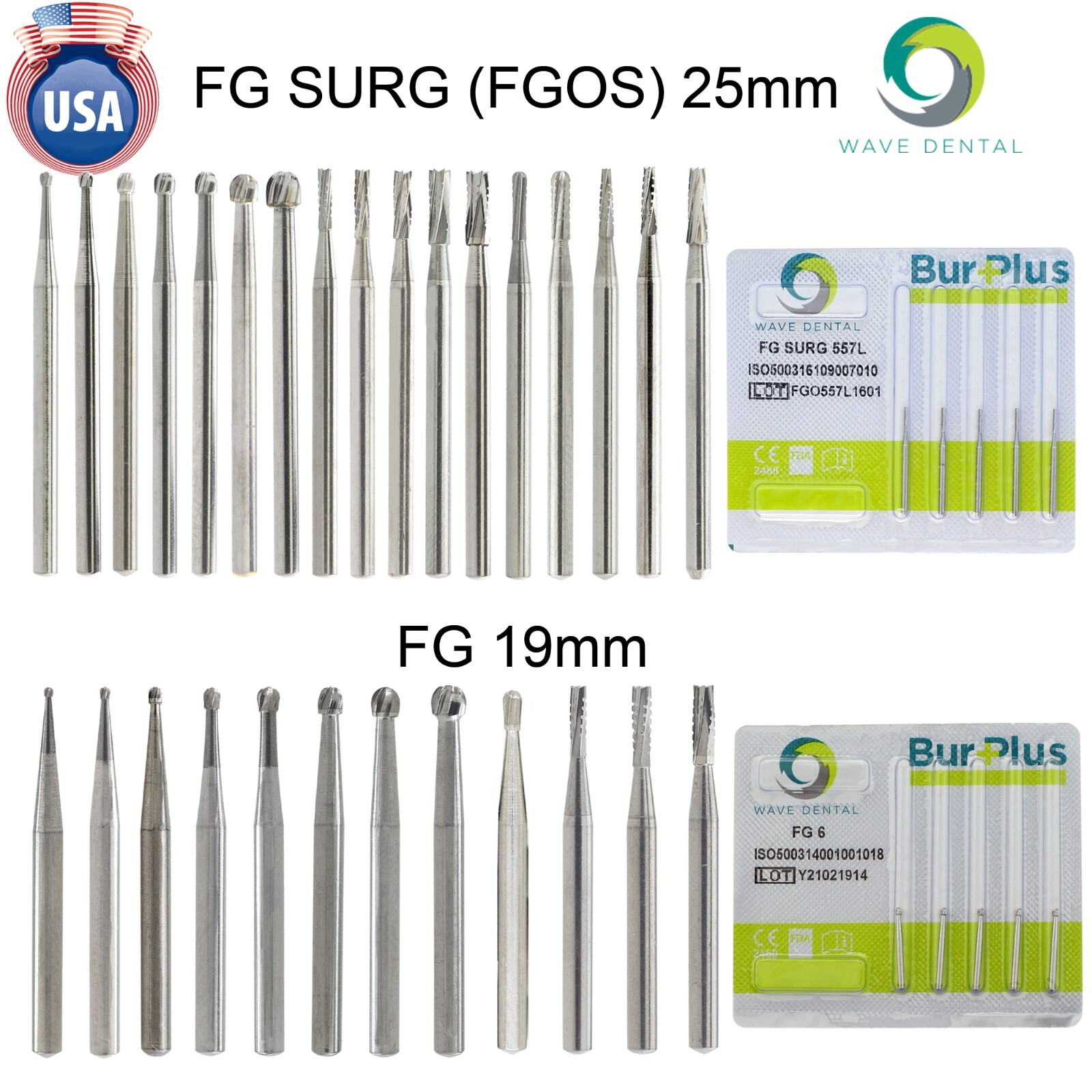 Wave Dental Surgical Burs 25mm Carbide Bur Friction Grip FG Round For High Speed