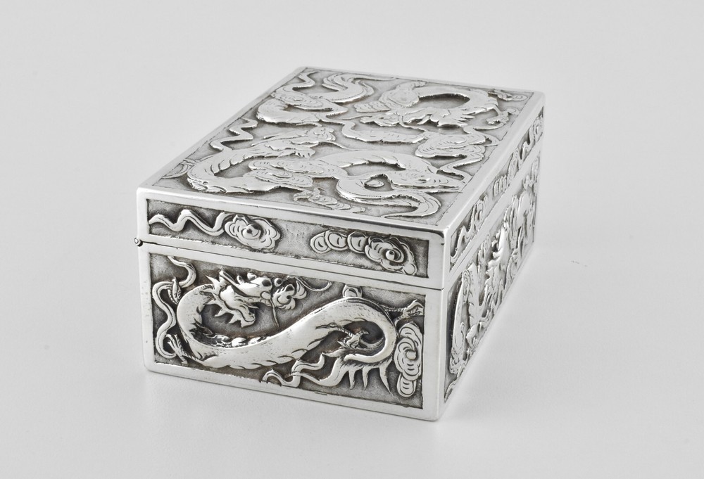 Antique Victorian Solid Silver Chinese Export Box, Wang Hing, c1880