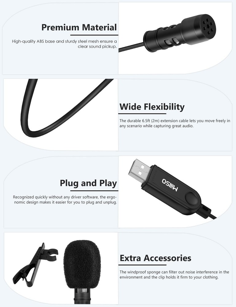 USB PC Microphone Plug & Play Omnidirectional External Lavalier Mini USB Micr...