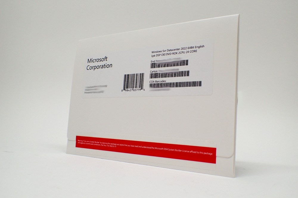 Microsoft Windows Server 2022 Datacenter DVD Kit 24-Core LICENSE KEY 1PK