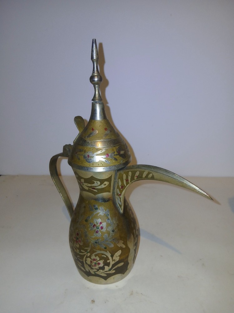 ANTIQUE MIDDLE EASTERN COFFEE/ TEAPOT BRASS/POSSIBLY SILVER