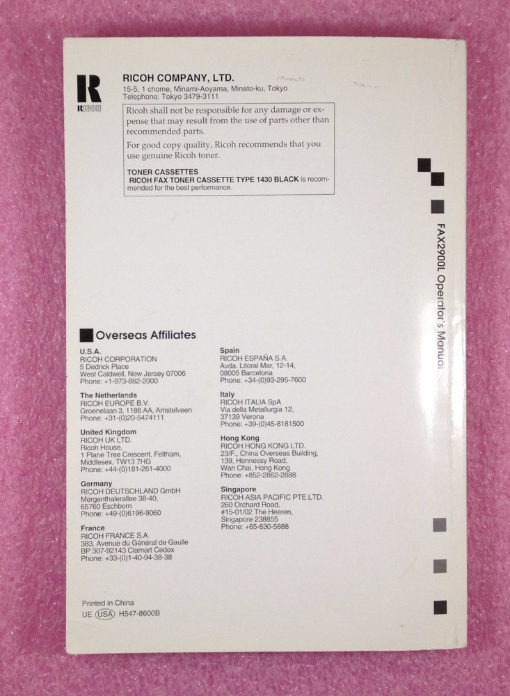 RICOH FAX2900L OPERATOR'S MANUAL