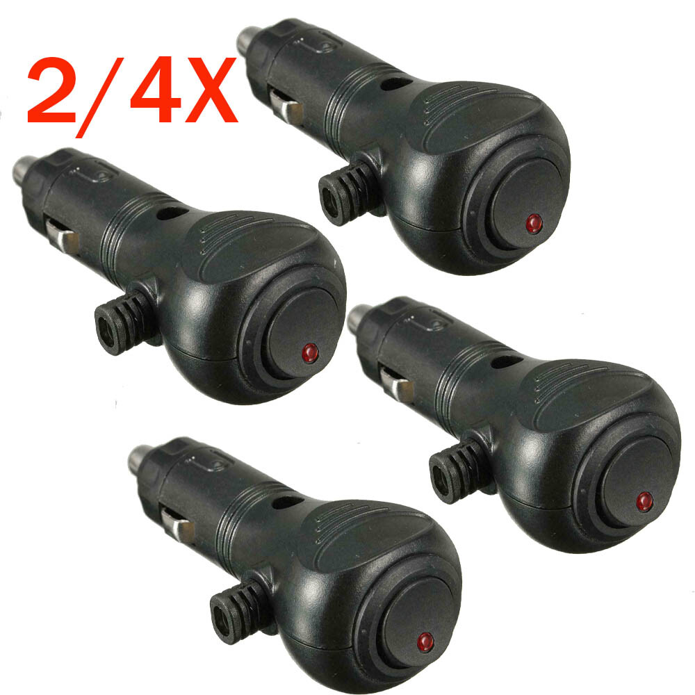 2/4Pcs 12V DC Car Cigarette Lighter Cable Adapter Plug with LED On/Off Switch