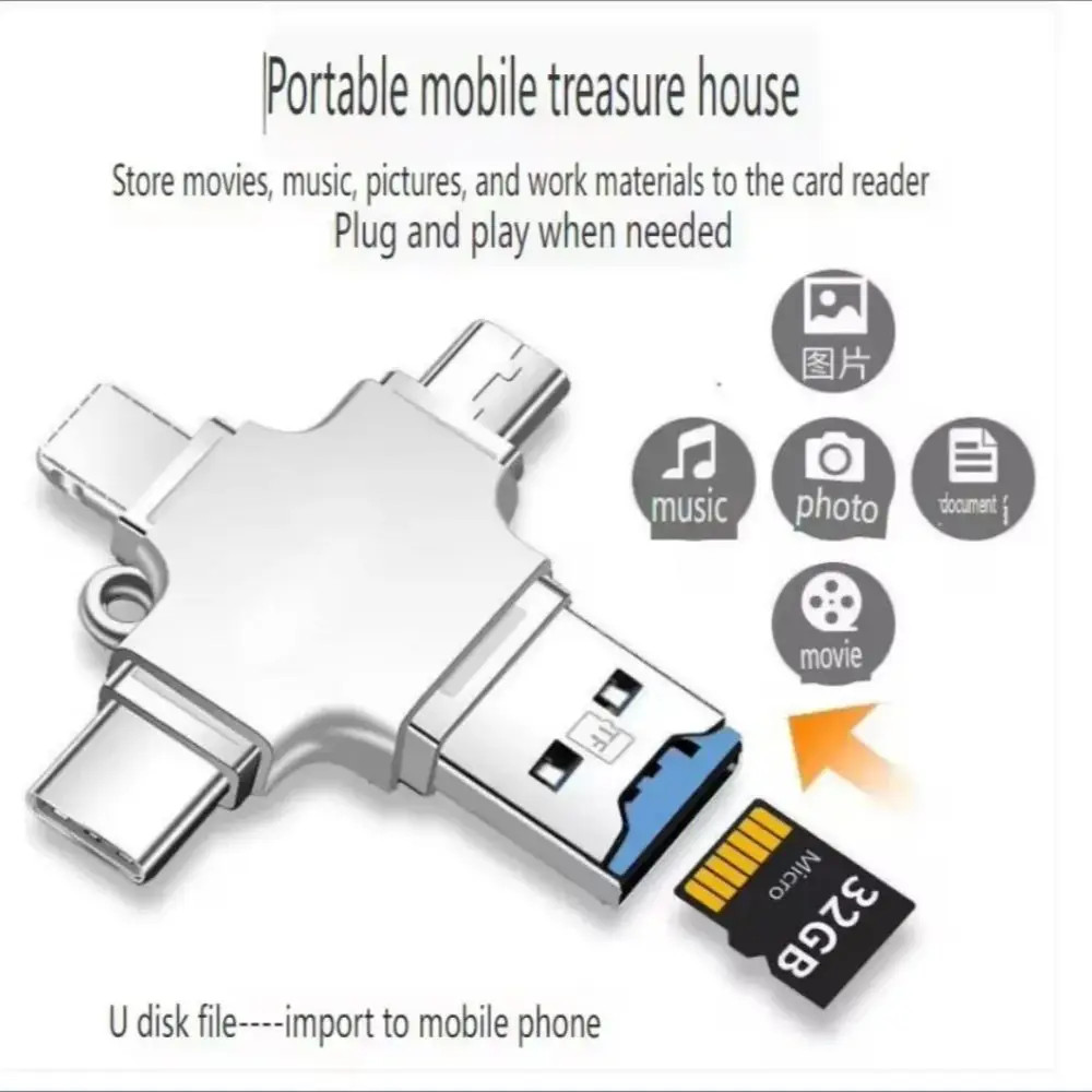 4 In 1 Memory Micro SD Card Reader For IPhone ,Ipad Android Mac PC Camera Type C