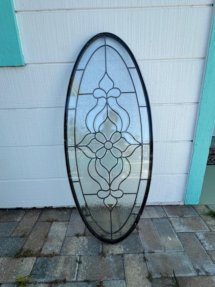 Leaded Stained Glass Transom Window Oval Decorative Architectural Panel