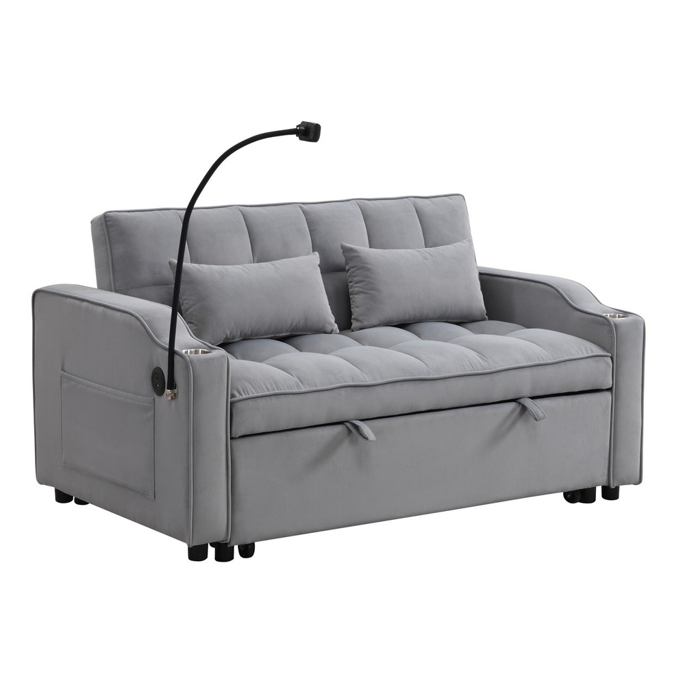 Modern Convertible Sleeper Sofa Bed Loveseat Sofa with Pull-Out Bed & USB Ports