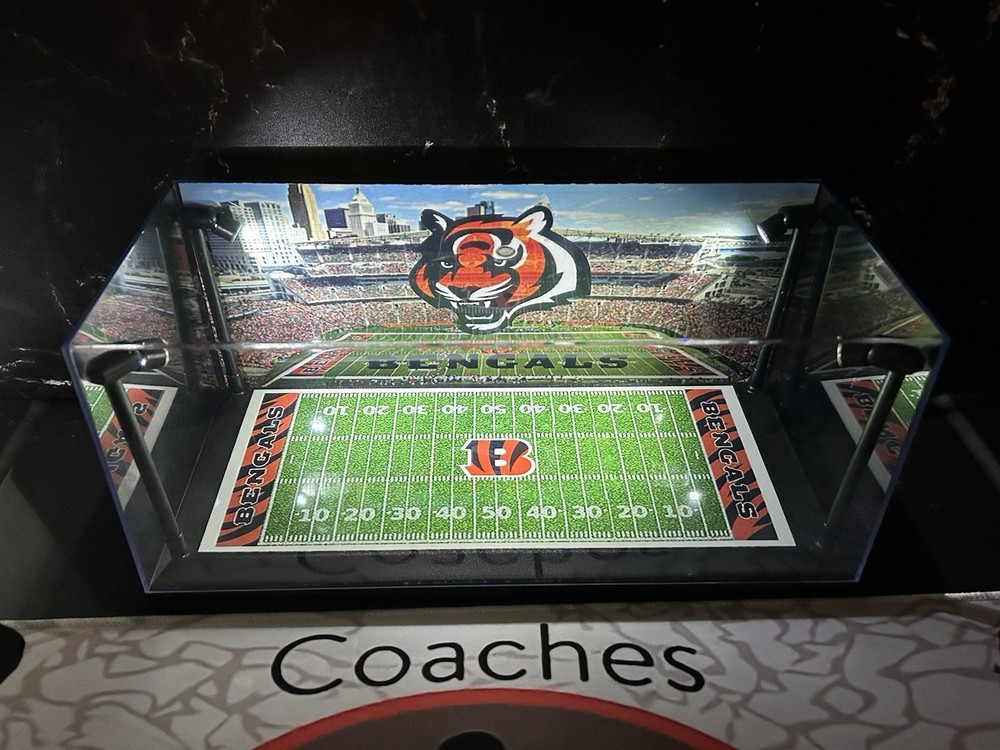 Cincinnati Bengals Custom 2 Mini Helmet display case w/ LED lights -