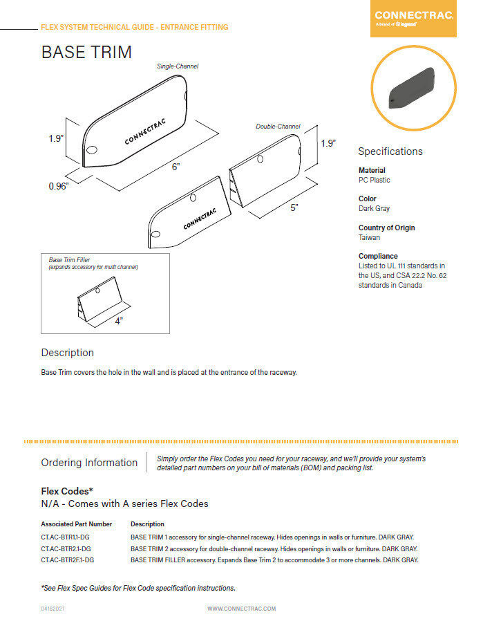 Connectrac CT.AC-BTR1.1-DG SIngle BASE TRIM, Dark Gray
