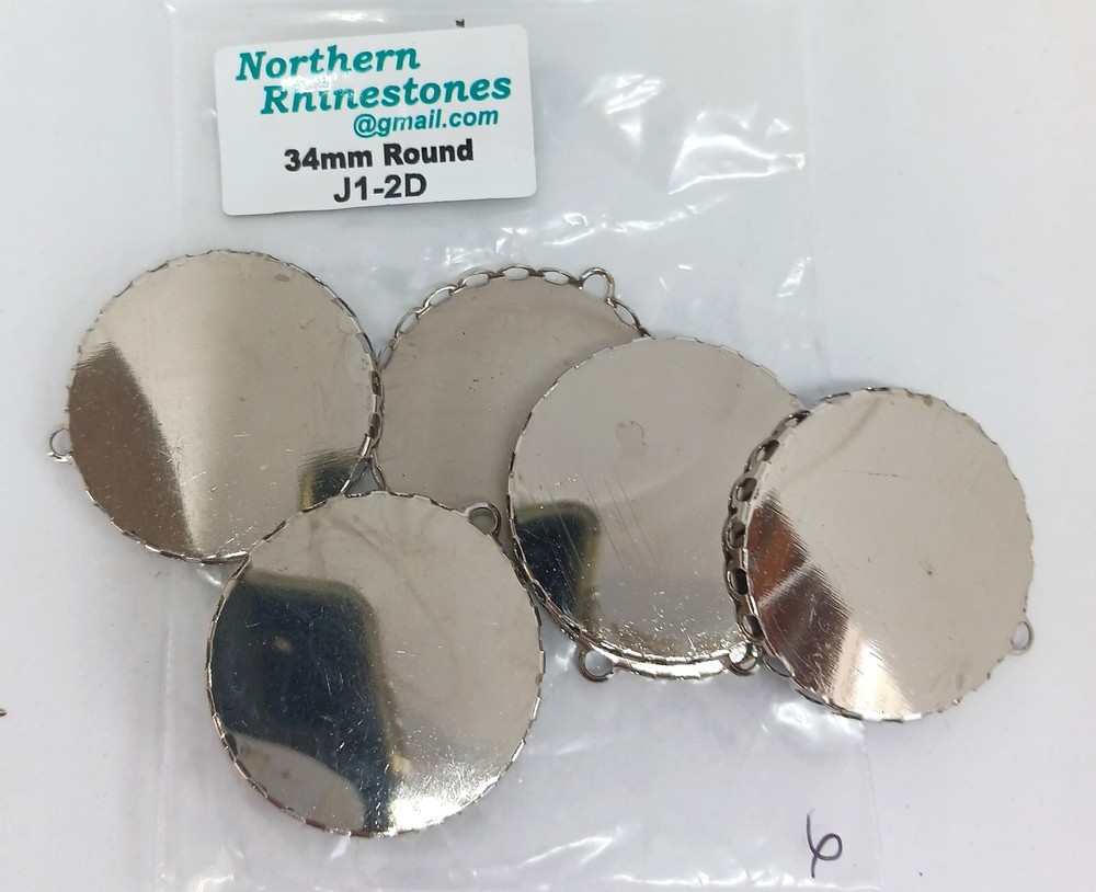6 Round 34mm Lace Edge for Flatback Silver Tone J1-2D